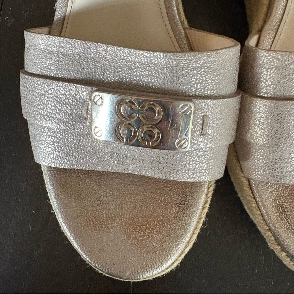 Coach Christie Gold Espadrille Wedge Platform Sandals Leather Metallic Size 8.5 - Picture 12 of 13